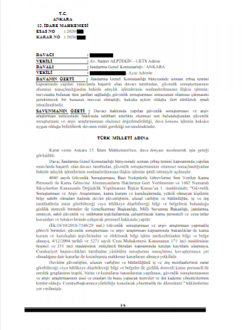 UYUŞTURUCU MADDE KULLANDIĞI İDDİASIYLA GÜVENLİK SORUŞTURMASI OLUMSUZ SONUÇLANAN UZMAN ERBAŞ HAKKINDA EMSAL KARAR-277- UYUŞTURUCU MADDE KULLANDIĞI İDDİASIYLA GÜVENLİK SORUŞTURMASI OLUMSUZ SONUÇLANAN UZMAN ERBAŞ HAKKINDA EMSAL KARAR-277-
