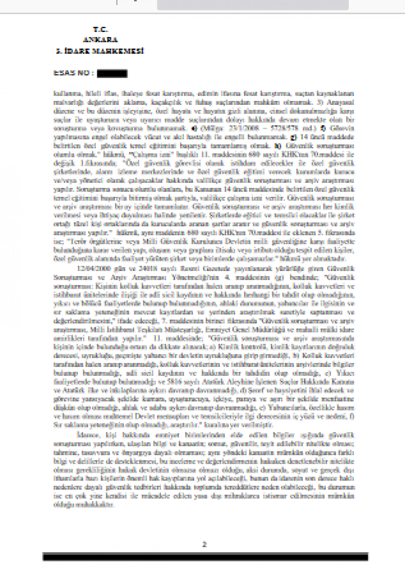 ÖZEL GÜVENLİK GÖREVLİSİ ÇALIŞMA İZNİ VERİLMEMESİ İŞLEMİ HAKKINDA EMSAL KARAR-284- ÖZEL GÜVENLİK GÖREVLİSİ ÇALIŞMA İZNİ VERİLMEMESİ İŞLEMİ HAKKINDA EMSAL KARAR-284-