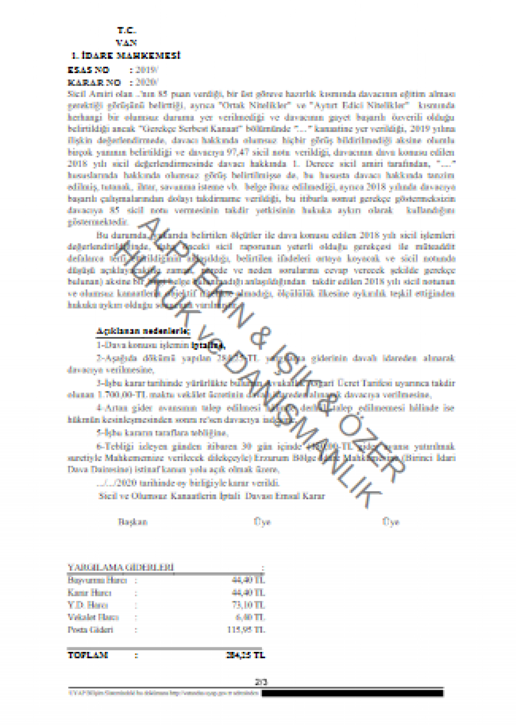 Sicil ve Olumsuz Kanaatlerin İptali  Davası Emsal Karar-316-  Sicil ve Olumsuz Kanaatlerin İptali  Davası Emsal Karar-316-