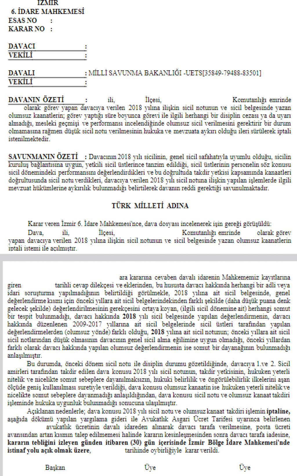 BİLGİ İLETİM KONULU NOT NEDENİYLE DÜŞÜK SİCİL VERİLEN SUBAY HAKKINDA EMSAL KARAR-416- BİLGİ İLETİM KONULU NOT NEDENİYLE DÜŞÜK SİCİL VERİLEN SUBAY HAKKINDA EMSAL KARAR-416-
