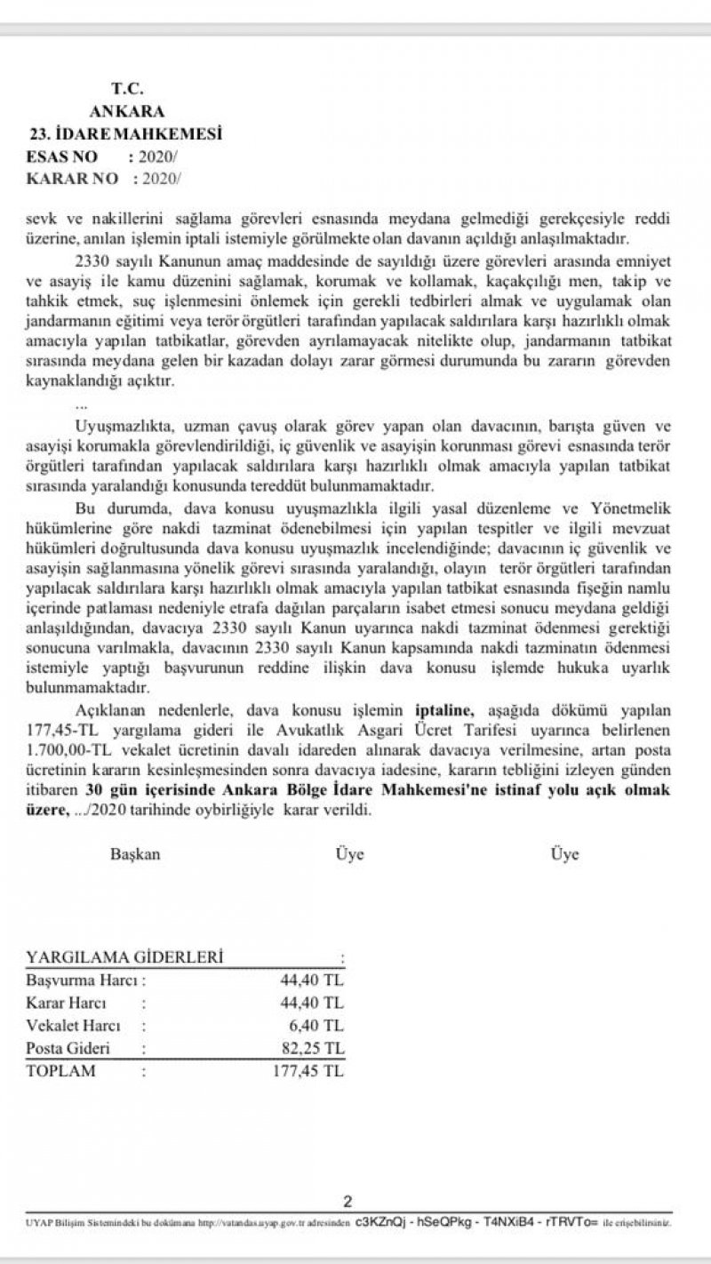 Yapılan Tatbikat Esnasında Yaralanma Nedeniyle Nakdi Tazminat Ödenmemesi İşlemi Hakkında Emsal Karar-166- Yapılan Tatbikat Esnasında Yaralanma Nedeniyle Nakdi Tazminat Ödenmemesi İşlemi Hakkında Emsal Karar-166-